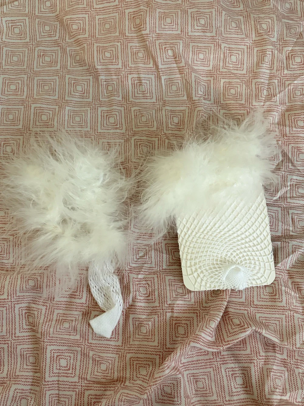 White Fishnet Fuzzy Top Socks